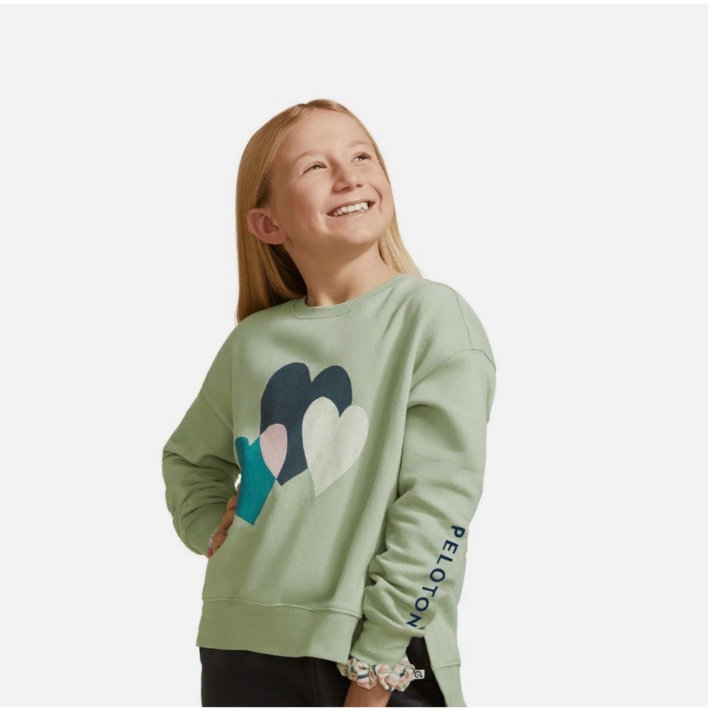 Peloton Kids Green Heart Sweatshirt Mothers Day Collection